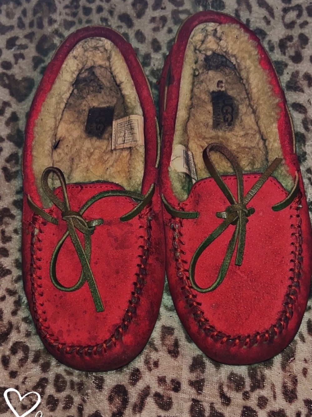 UGG Red Suede Shearling-Lined Moccasin Slippers
